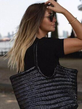 Dragon Diffusion Large Bamboo Triple Jump Woven Leather Tote - Dark Brown